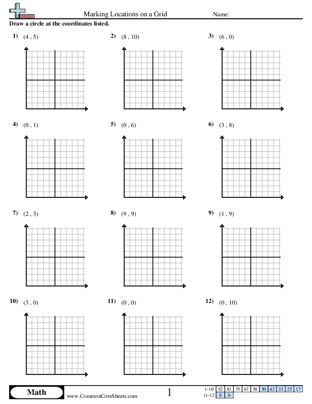 Marking Locations on a Grid worksheet